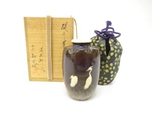 現川焼　十三代　横石臥牛造　白鷺　肩衝茶入